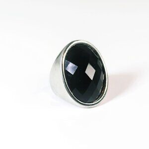 Black Faceted Stone Silver Tone Metal Cocktail Fashion Ring Size 8